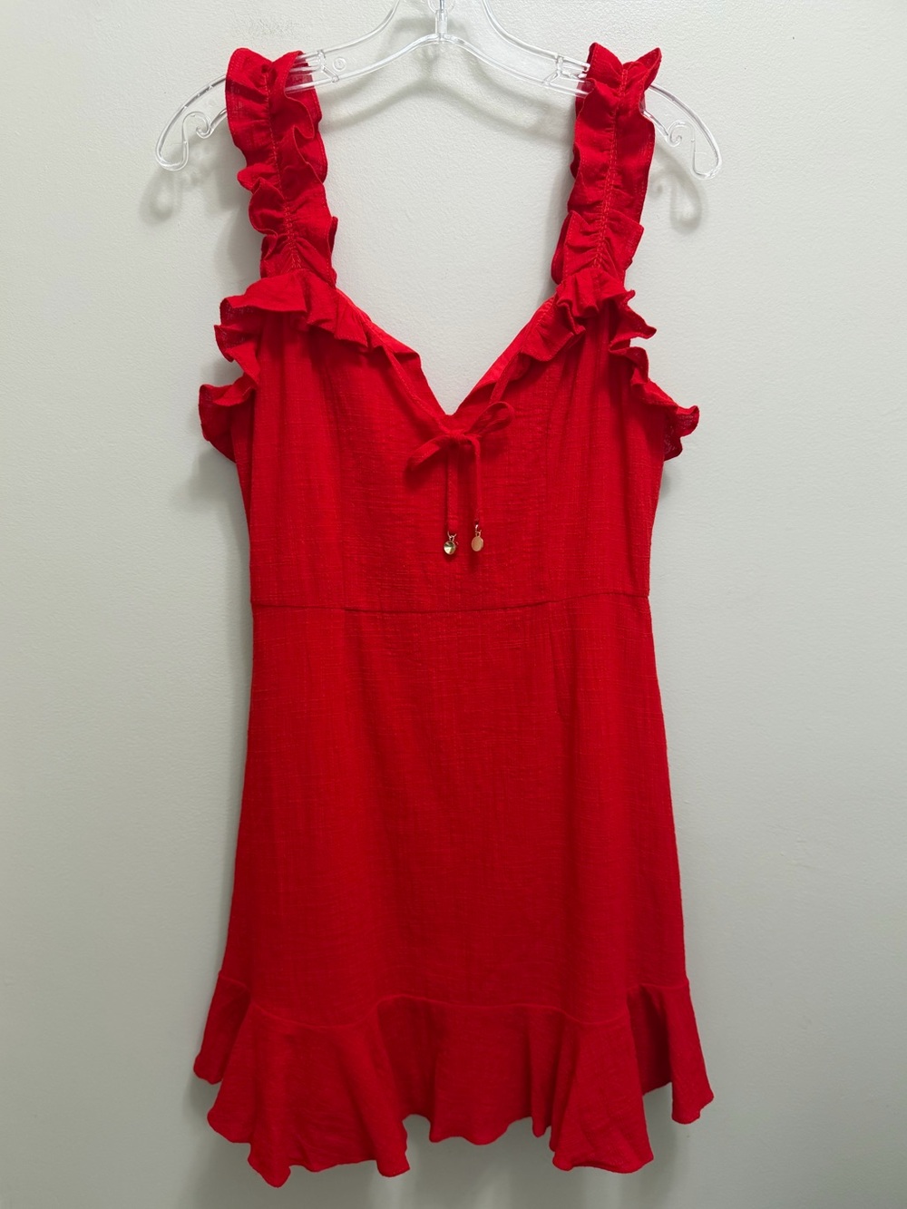 Selfie Leslie Ruffle Mini Dress Strapless Red Size M NWT NEW - Picture 3 of 11